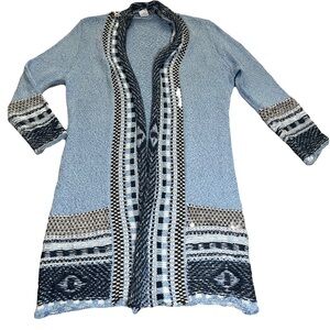 Tribal design loose knit open front cardigan.